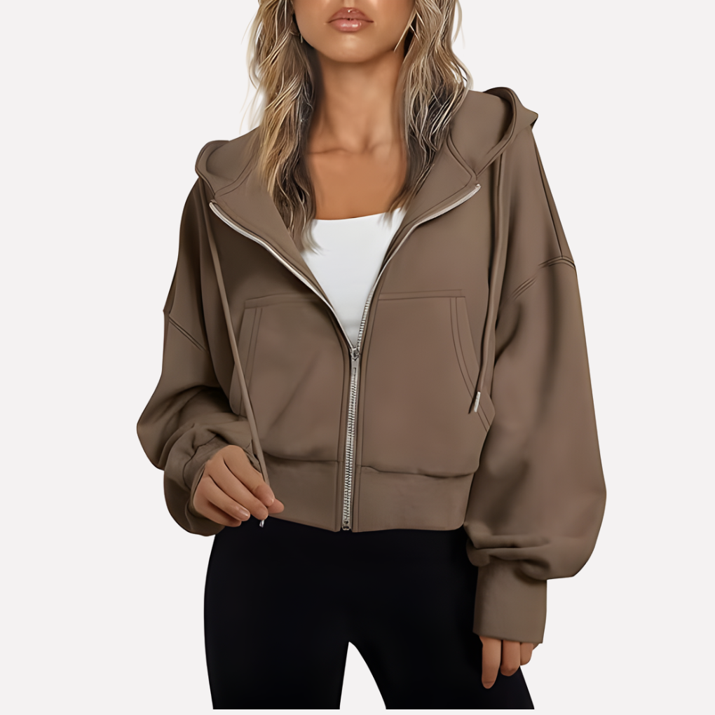 Women's Lightweight Cropped Hoodie for Fall in Dark Grey