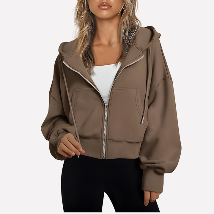 Women's Lightweight Cropped Hoodie for Fall in Dark Grey