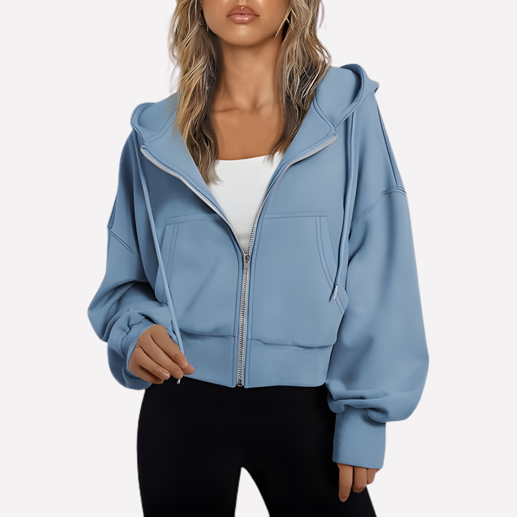 Women's Lightweight Cropped Hoodie for Fall in Light Blue