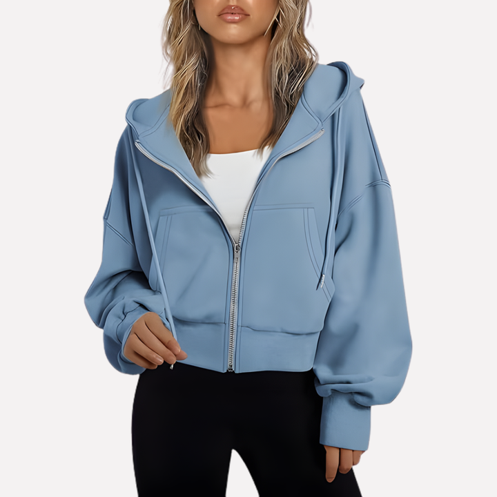 Women's Lightweight Cropped Hoodie for Fall in Light Blue