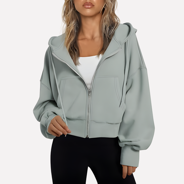 Women's Lightweight Cropped Hoodie for Fall in Light Grey