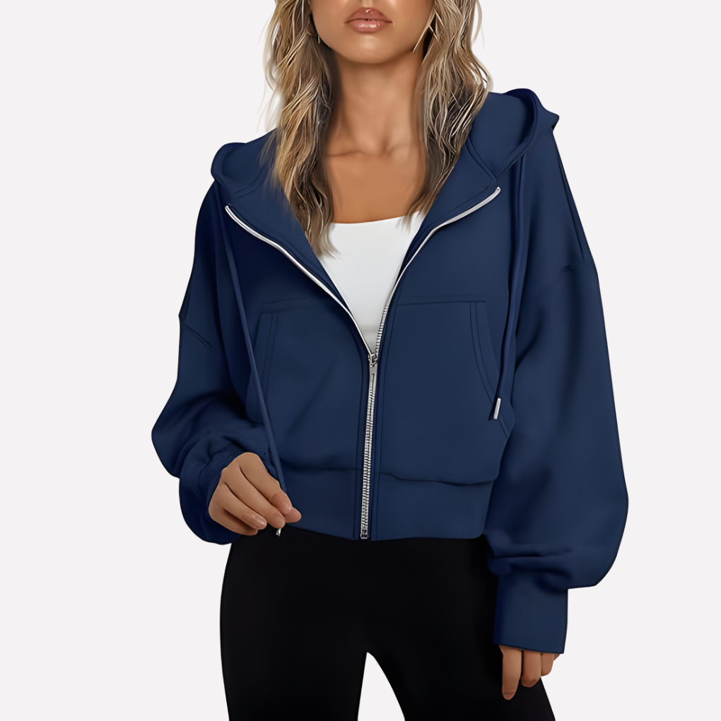 Women's Lightweight Cropped Hoodie for Fall in Navy Blue