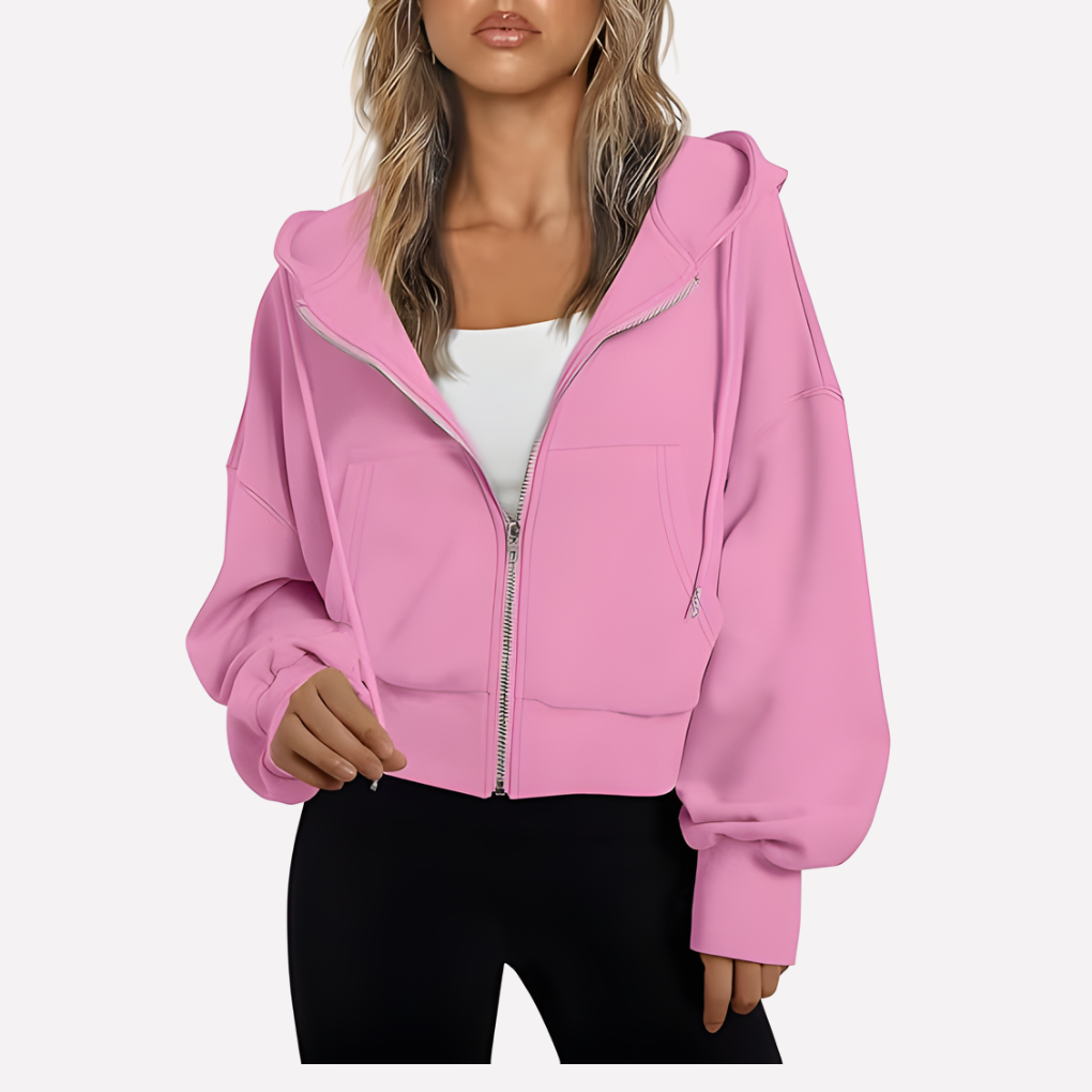 Women's Lightweight Cropped Hoodie for Fall in Pink