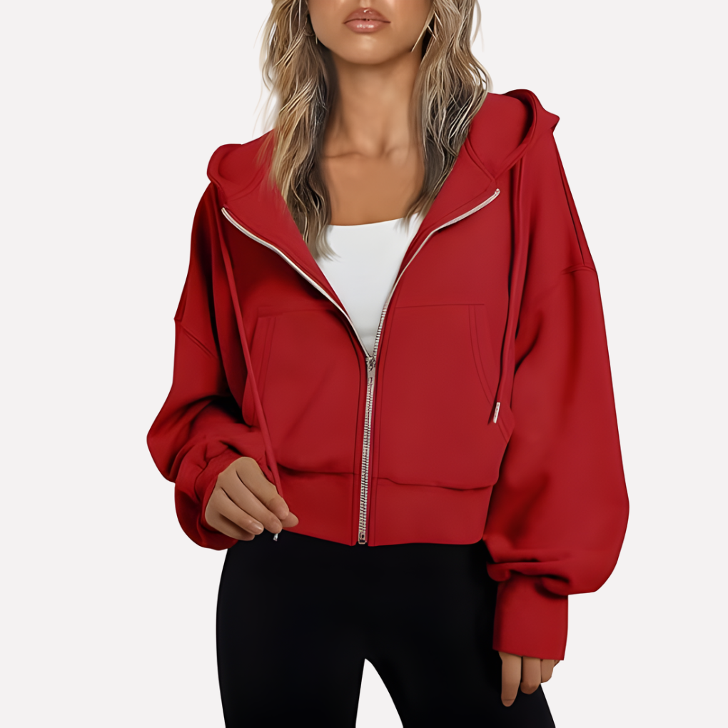 Women's Lightweight Cropped Hoodie for Fall in Red