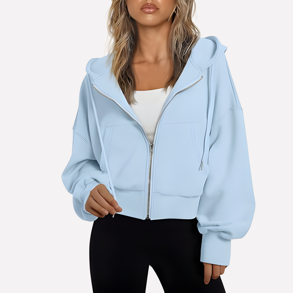 Women's Lightweight Cropped Hoodie for Fall in Sky Blue