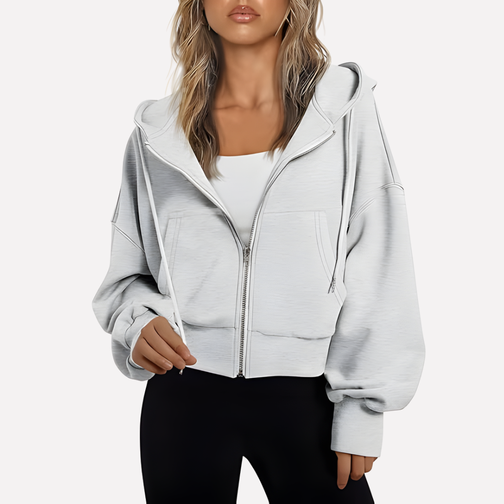 Women's Lightweight Cropped Hoodie for Fall in White