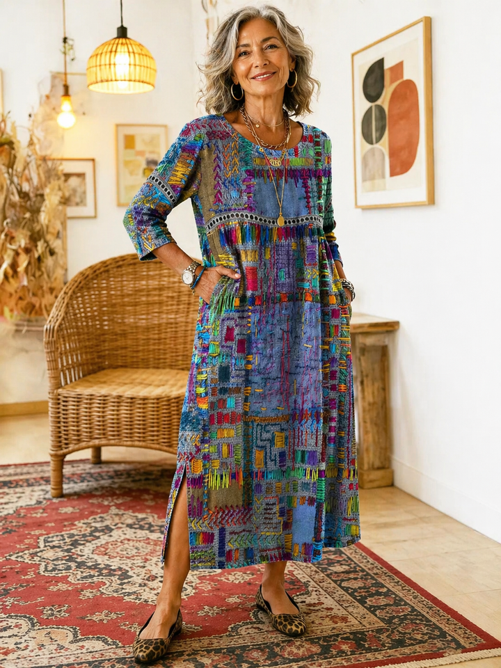 Women's Lightweight Ethnic Patchwork Print Dress