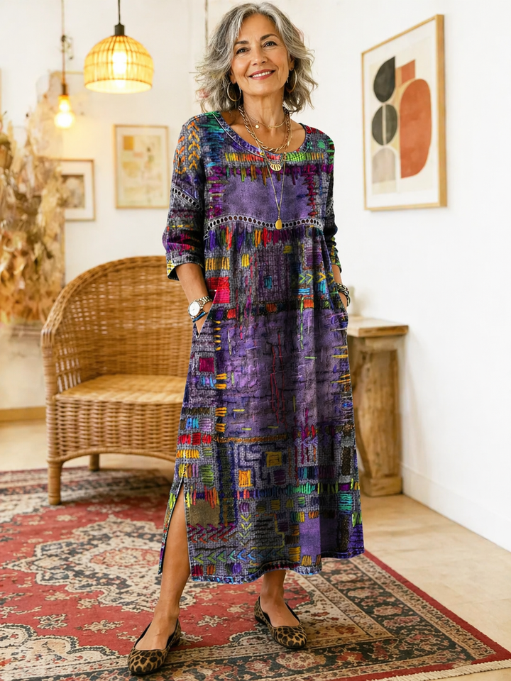 Women's Lightweight Ethnic Patchwork Print Dress (3)