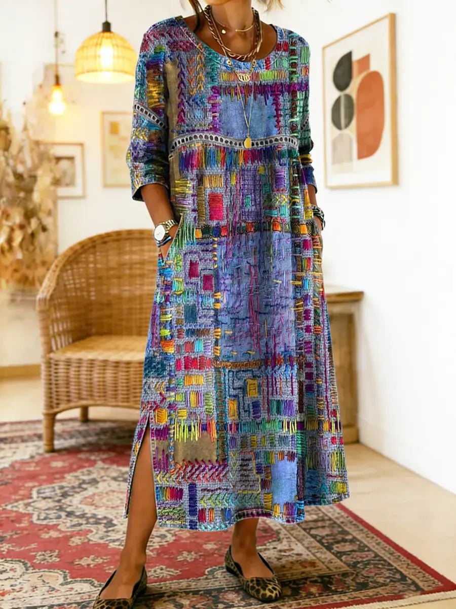 Women's Lightweight Ethnic Patchwork Print Dress in Multicolour
