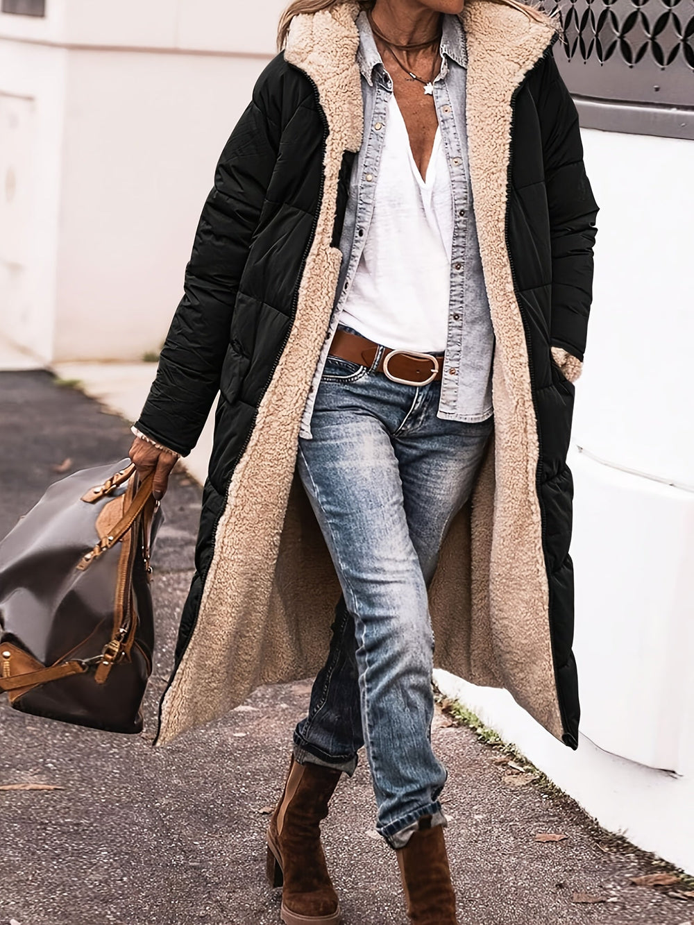 Women's Lightweight Long Fall Jacket in Black