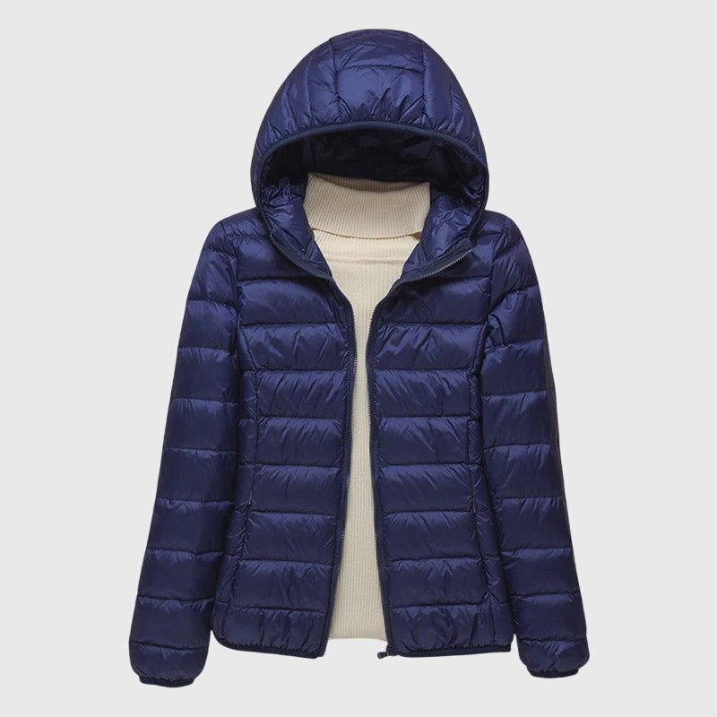 Women's Lightweight Quilted Puffer Jacket for Fall in Dark Blue