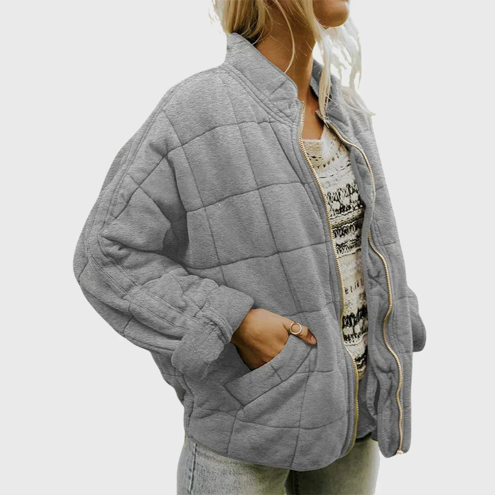 Women's Lightweight Quilted Puffer Jacket for Fall in Grey