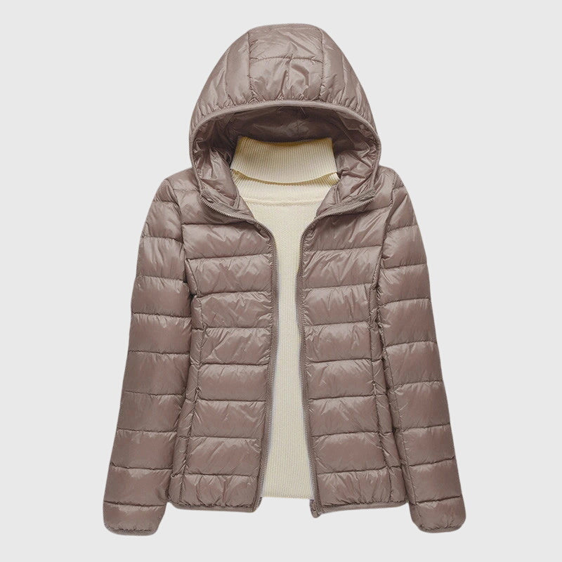Women's Lightweight Quilted Puffer Jacket for Fall in Khaki