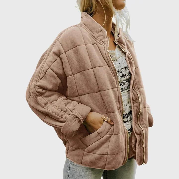 Women's Lightweight Quilted Puffer Jacket for Fall in Khaki
