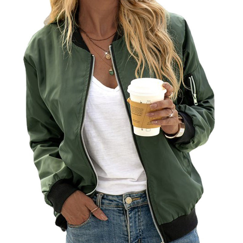 Women's Lightweight Zip Jacket for Layering in Army Green