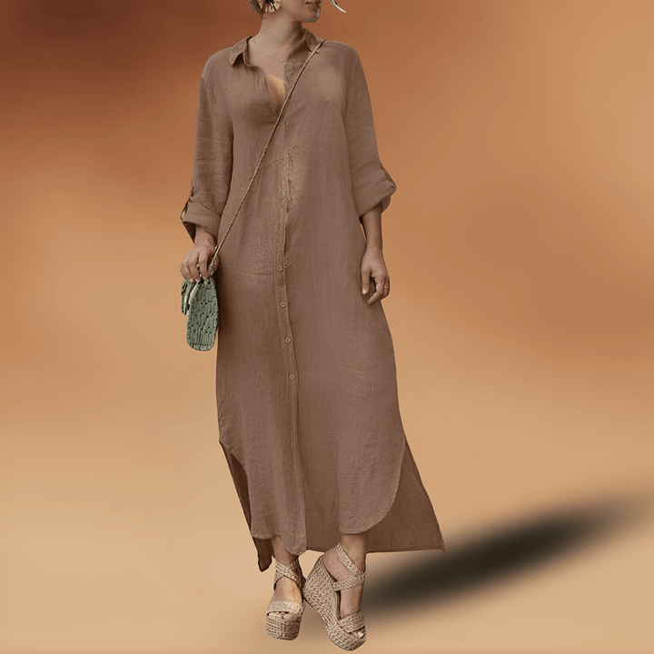 Women's Linen Fall Dress for Homecoming and Weddings in Khaki