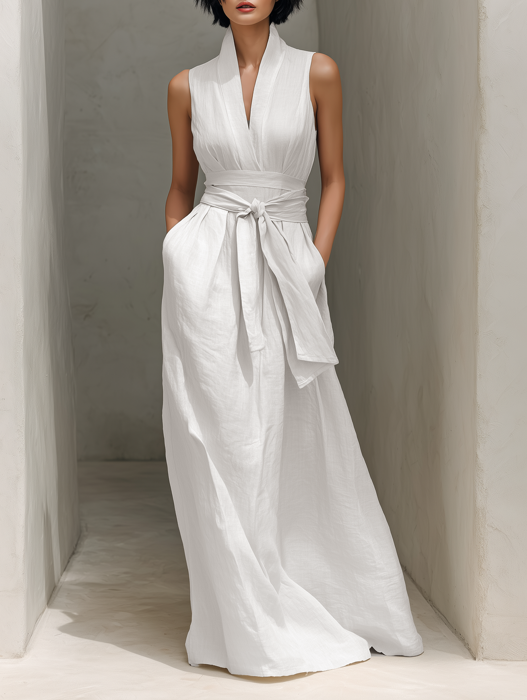 Women's Linen Fall Wedding Guest Dress in White