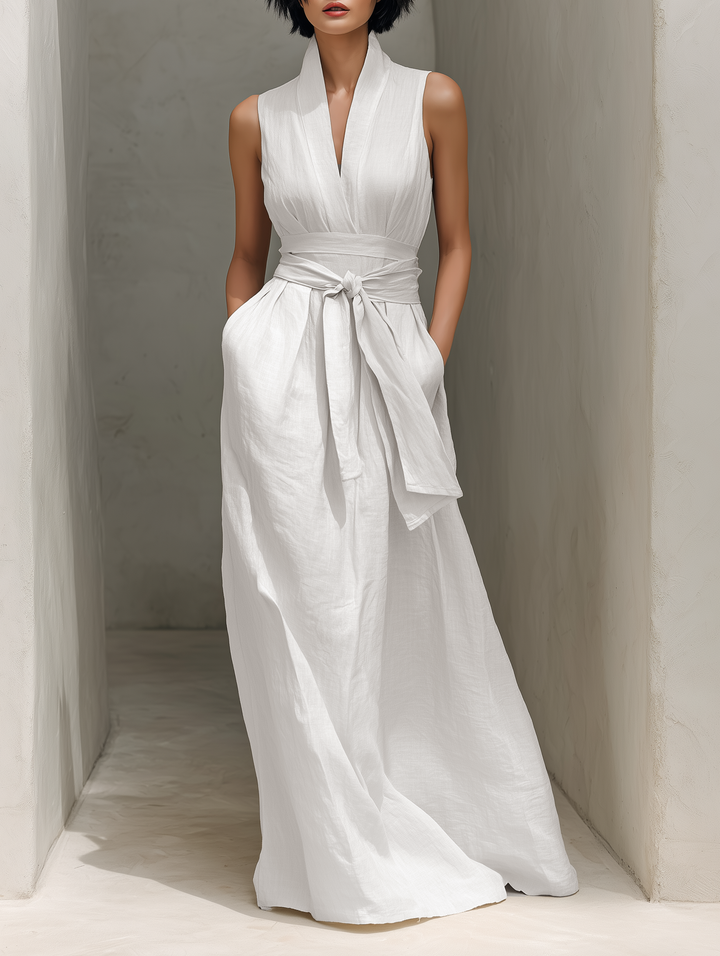 Women's Linen Fall Wedding Guest Dress in White