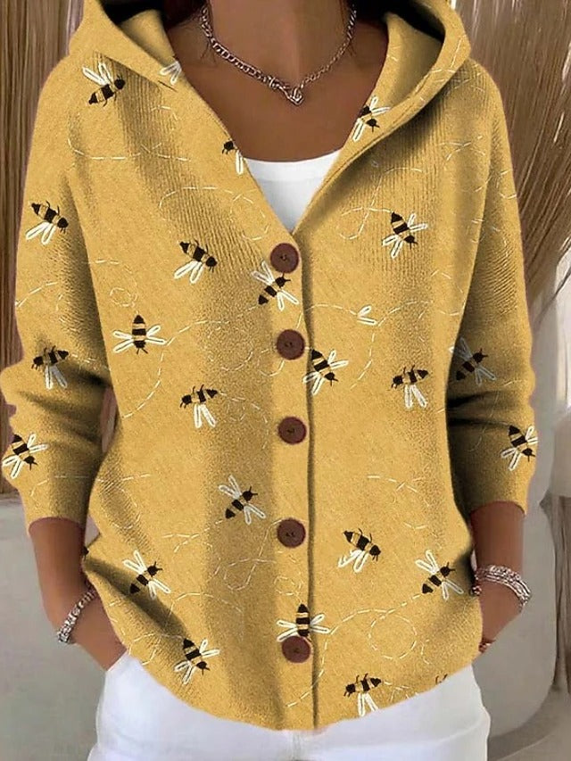 Women's Long Cozy Knit Jacket for Autumn in Yellow