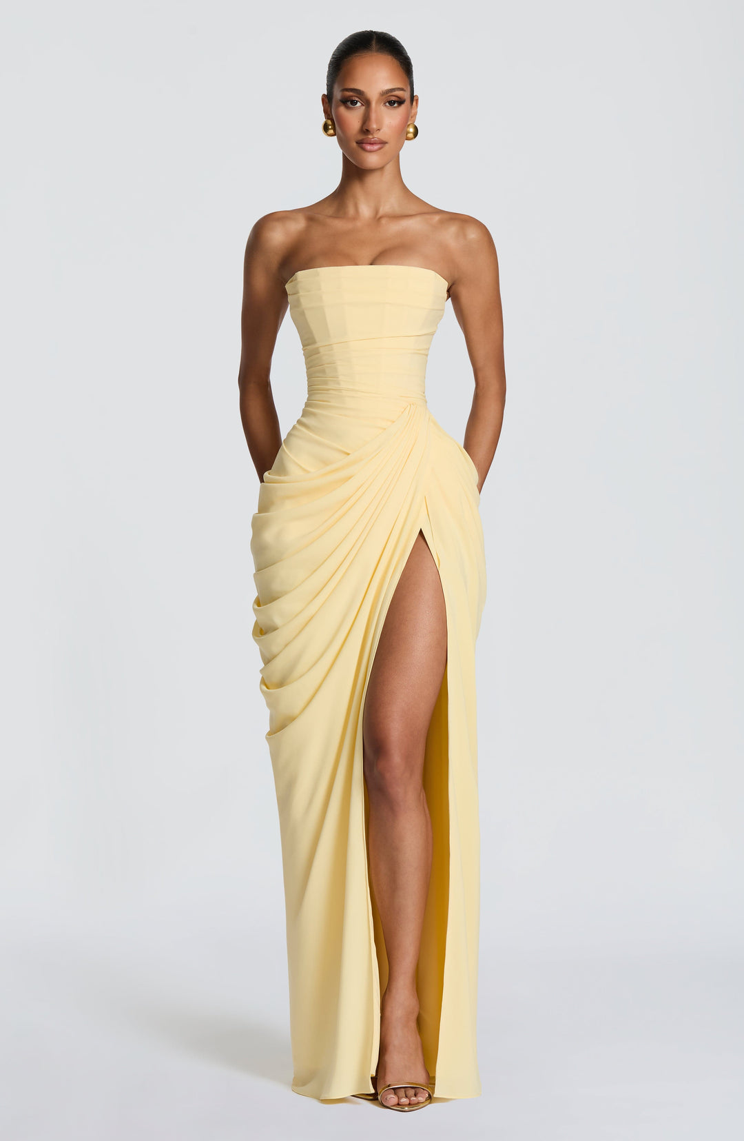 Women's Long Evening Dress for Holiday Parties in Yellow