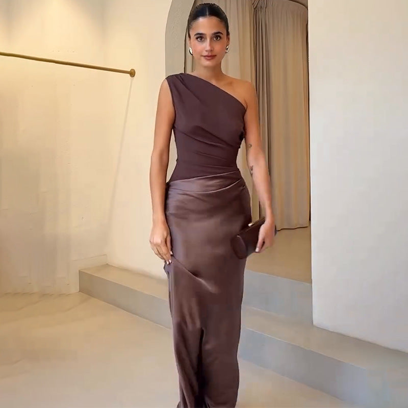 Women's Long Evening Dress for Holidays in Dark Brown
