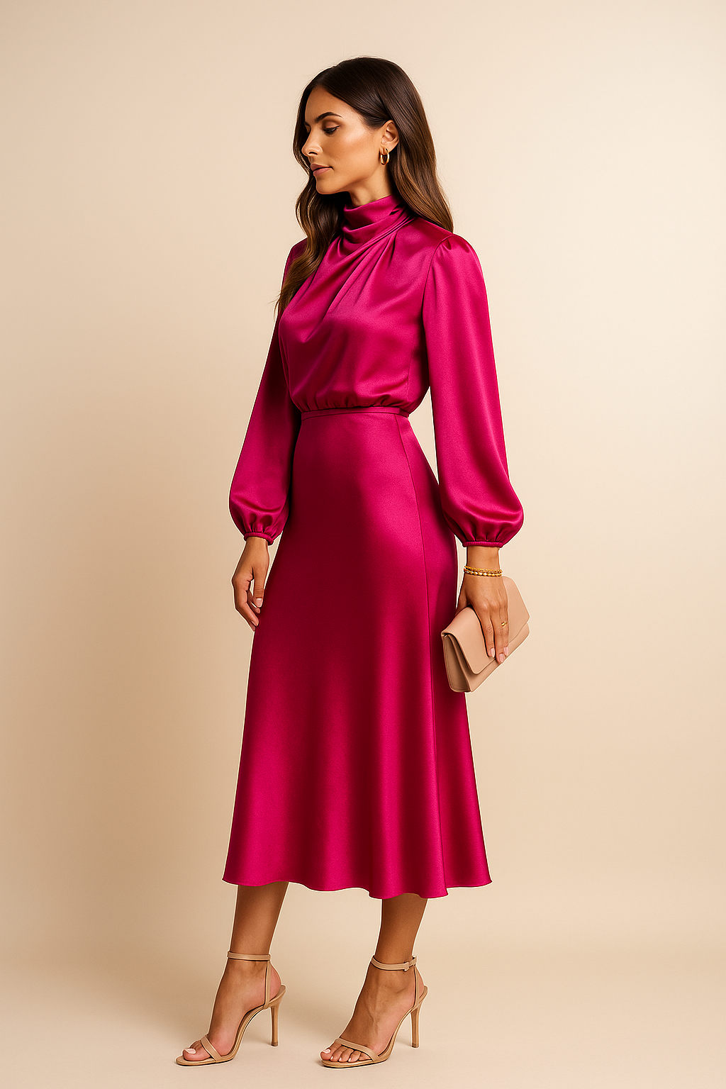 Women's Long Evening Dress, High Waist Midi (27)