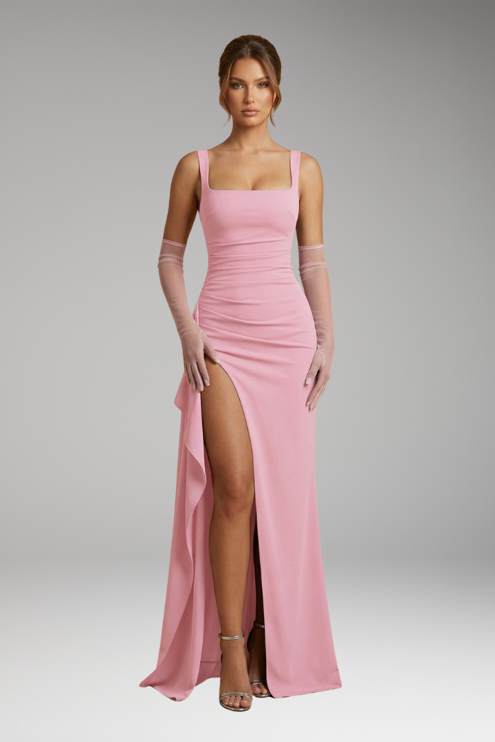 Women's Long Evening Dress with Open Back in Pink