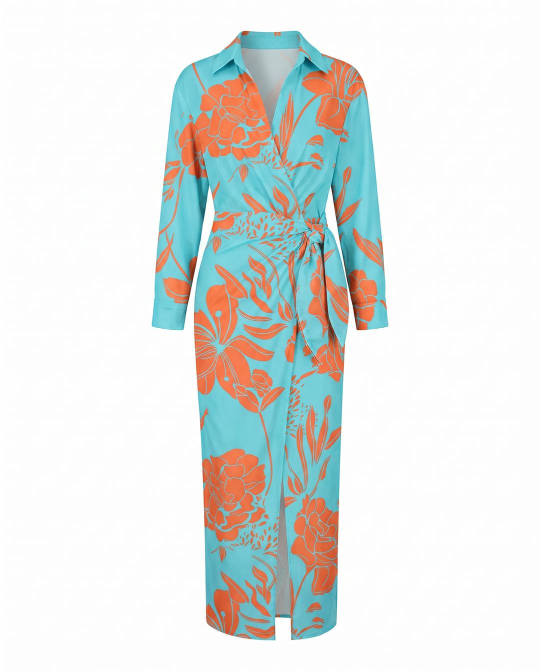 Women's Long Evening Wrap Dress in Light Blue 3
