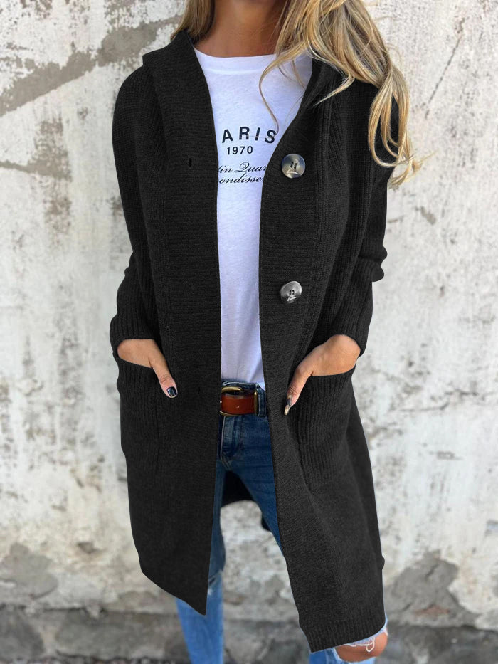 Women's Long Knit Cardigan for Layering in Black