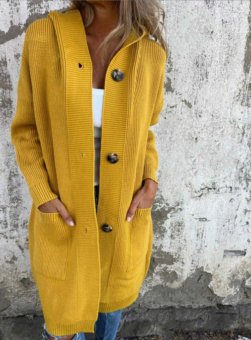 Women's Long Knit Cardigan for Layering in Yellow