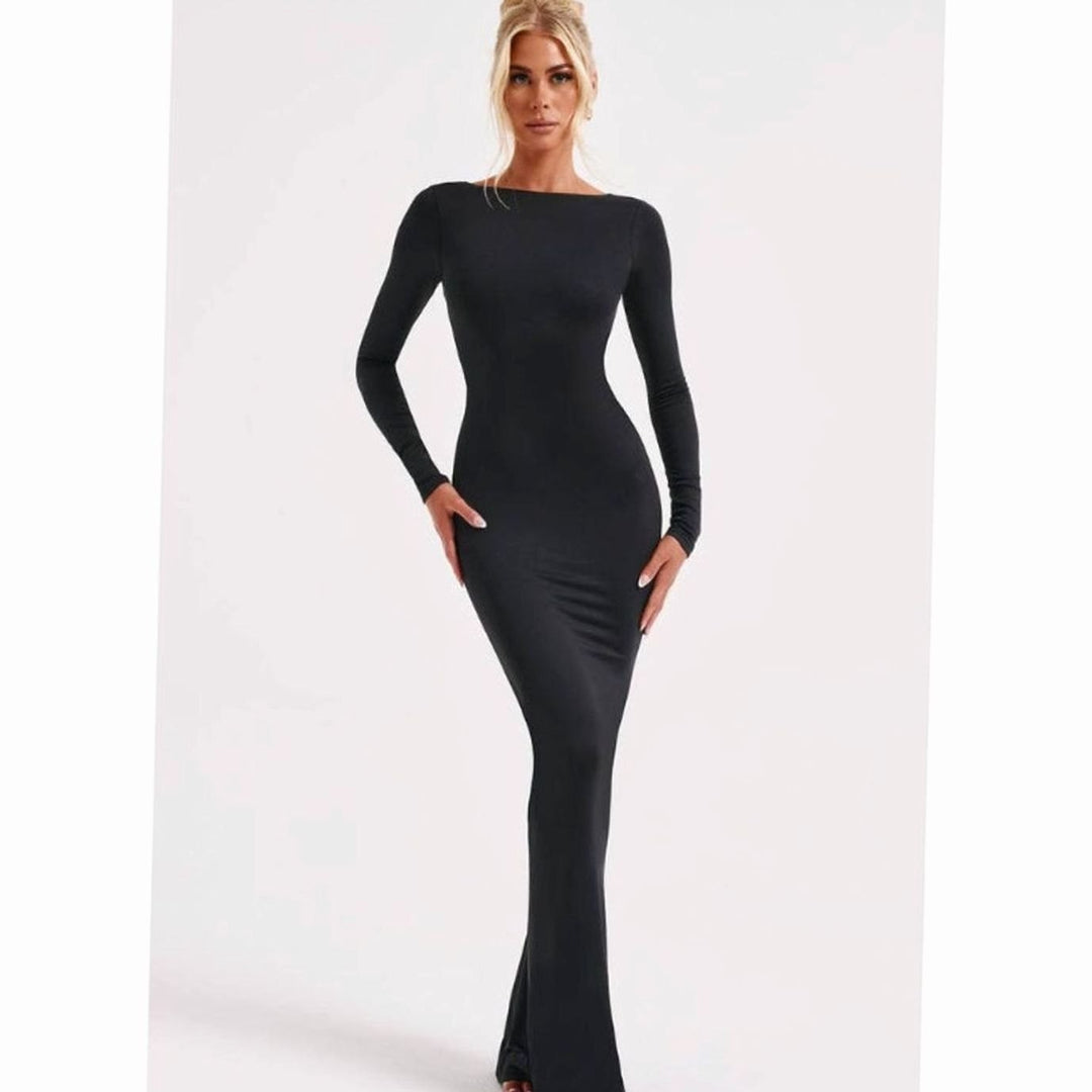 Women's Long-Sleeve Fall Wedding Guest Dress in Black