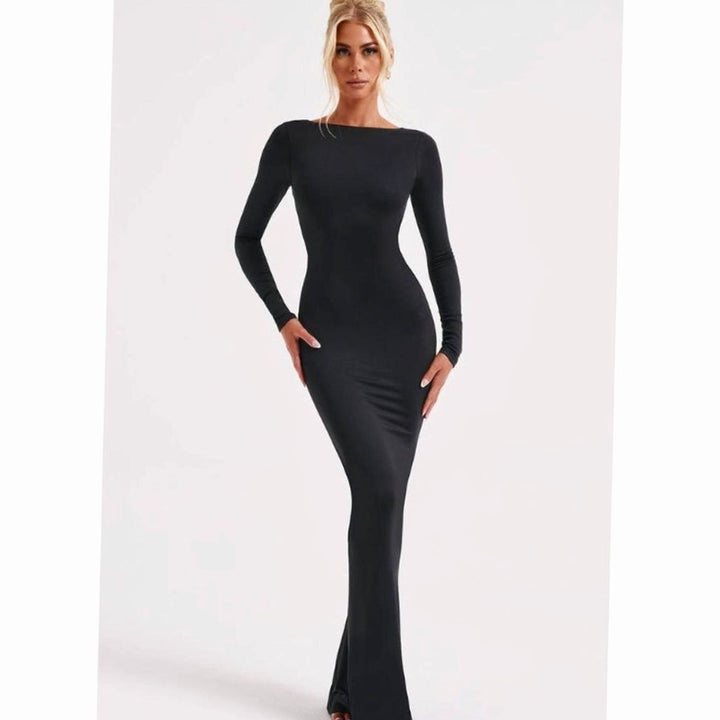 Women's Long-Sleeve Fall Wedding Guest Dress in Black
