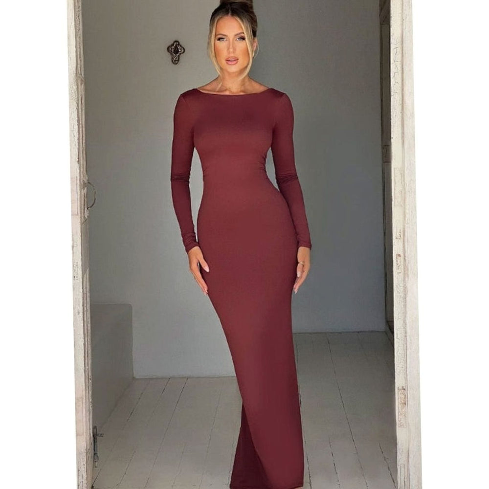 Women's Long-Sleeve Fall Wedding Guest Dress in Red