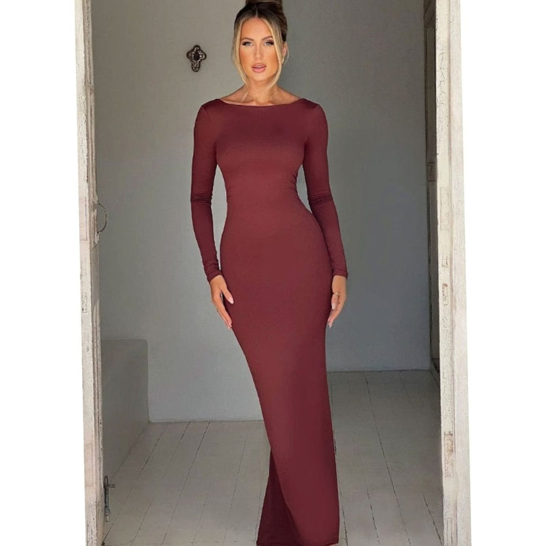 Women's Long-Sleeve Fall Wedding Guest Dress in Red
