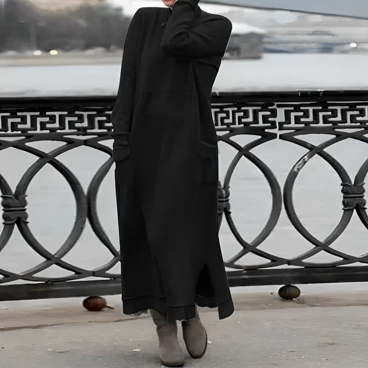 Women's Long-Sleeve Maxi Sweater Dress in Black