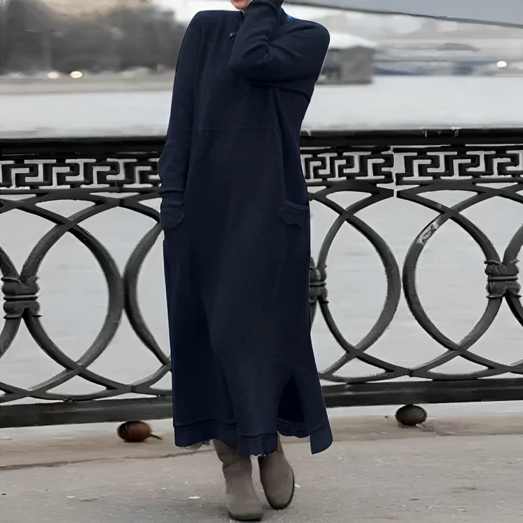 Women's Long-Sleeve Maxi Sweater Dress in Blue