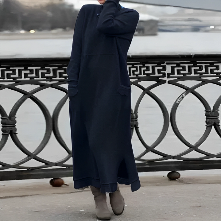 Women's Long-Sleeve Maxi Sweater Dress in Blue