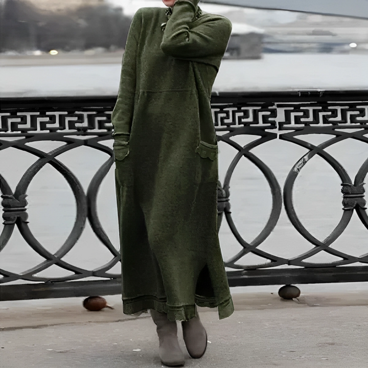 Women's Long-Sleeve Maxi Sweater Dress in Green