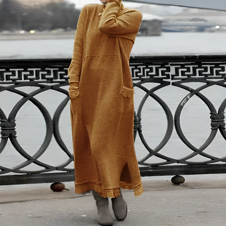 Women's Long-Sleeve Maxi Sweater Dress in Orange