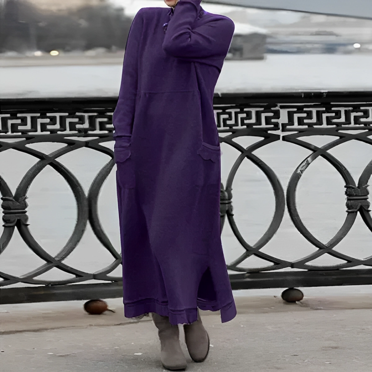 Women's Long-Sleeve Maxi Sweater Dress in Purple