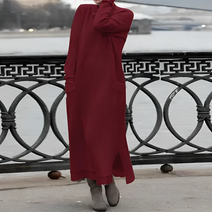 Women's Long-Sleeve Maxi Sweater Dress in Red