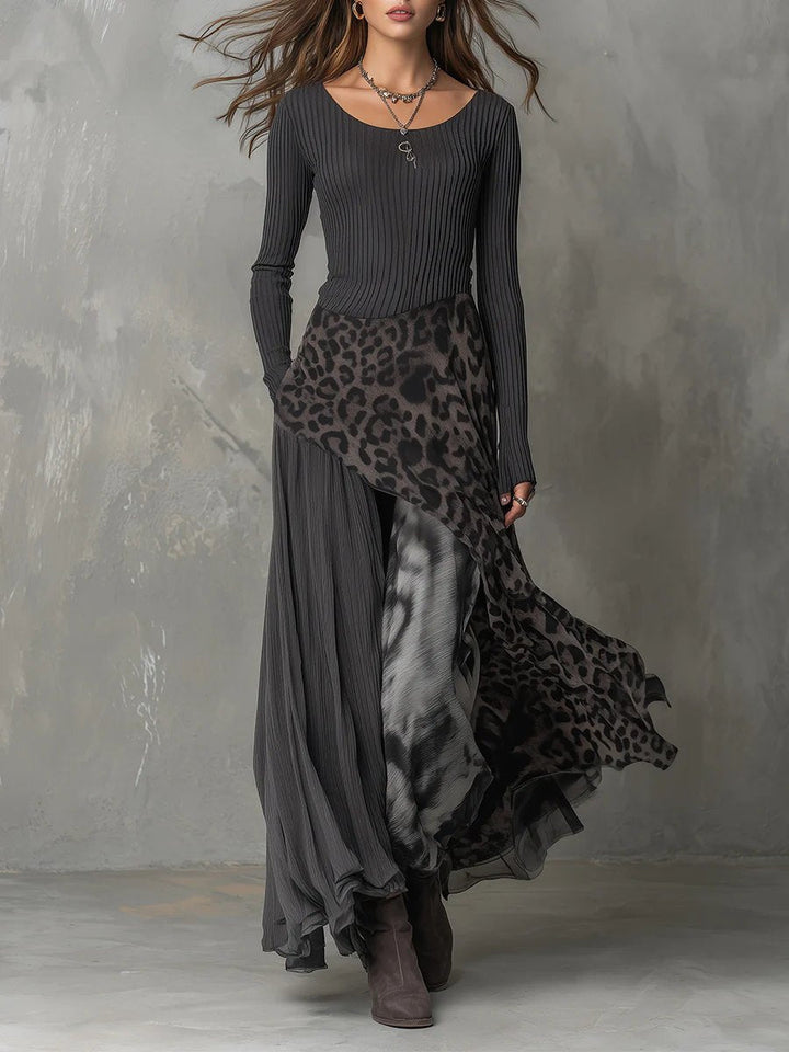 Women's Long-Sleeve Sweater Dress Maxi Boho in Black