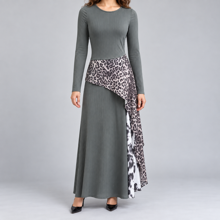 Women's Long-Sleeve Sweater Dress Maxi Boho in Grey