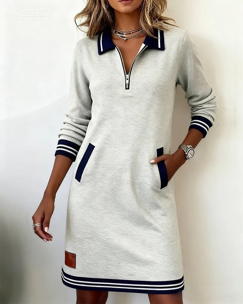 Women's Long-Sleeved Cotton Evening Dress in Grey