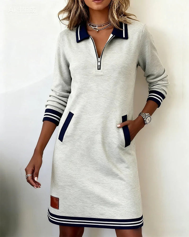 Women's Long-Sleeved Cotton Evening Dress in Grey