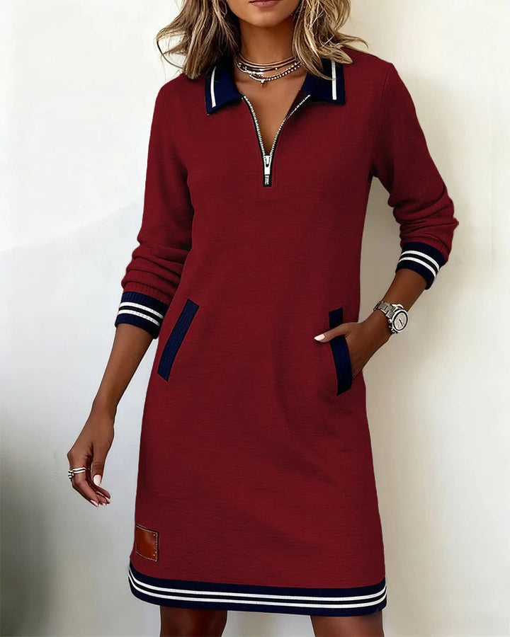 Women's Long-Sleeved Cotton Evening Dress in Red