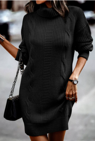Women's Long Sweater Dress for Fall in Black
