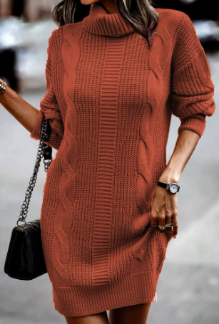 Women's Long Sweater Dress for Fall in Orange