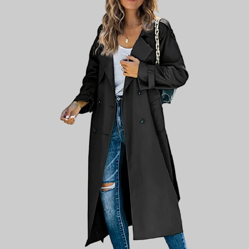 Women's Long Tailored Trenchcoat for Office in Black