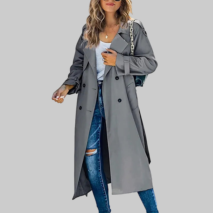 Women's Long Tailored Trenchcoat for Office in Grey